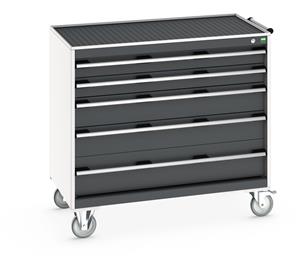 cubio mobile cabinet with 5 drawers & top tray / mat. WxDxH: 1050x650x985mm. RAL 7035/5010 or selected Bott New for 2022